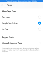 Instagram tags setting