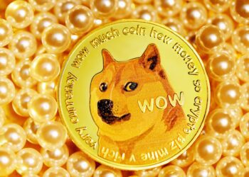 A photo of DogeCoin with golden pearls