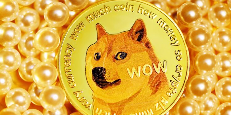 A photo of DogeCoin with golden pearls