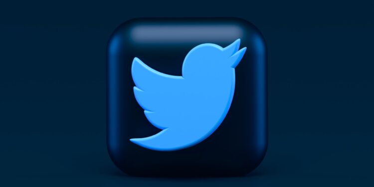 A 3d render of Twitter icon in dark blue