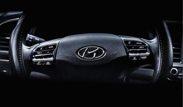 Hyundai logo on a steering