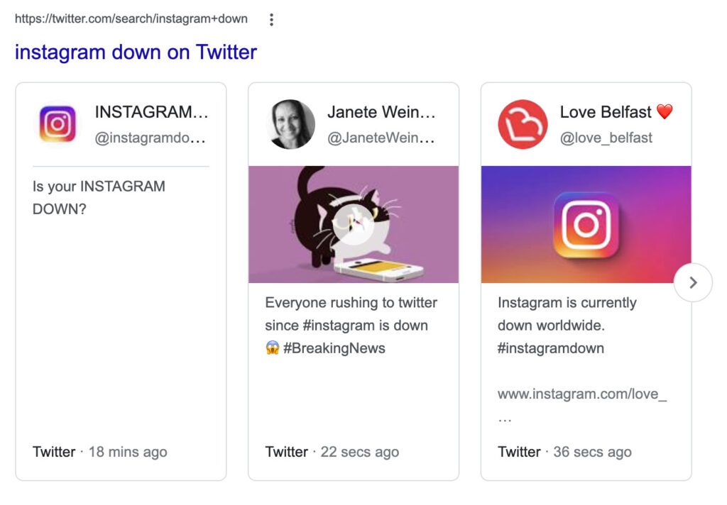 Instagram down trend on Twitter