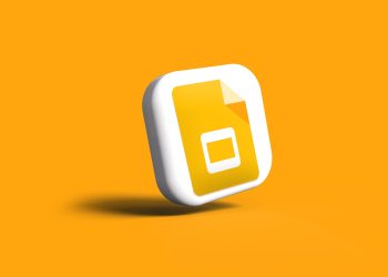 A 3d rendered logo of Google Slides