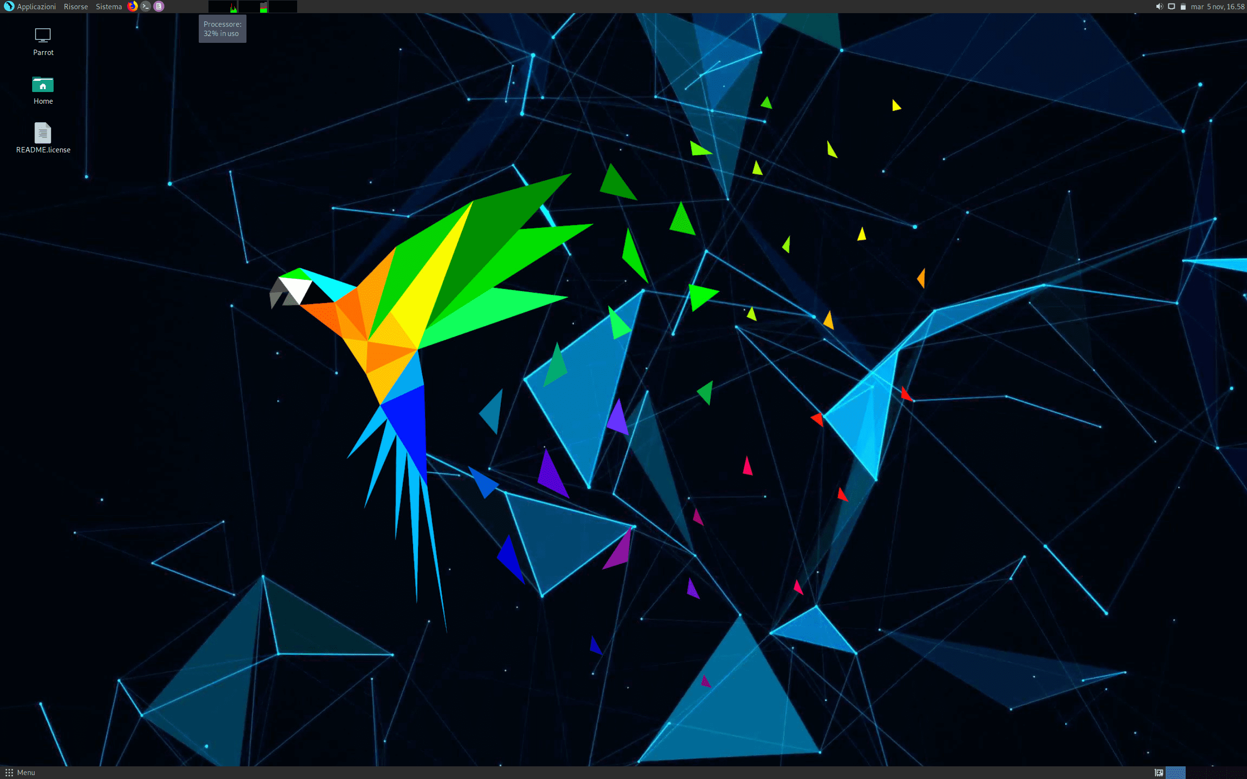 Parrot OS screenshot and logo