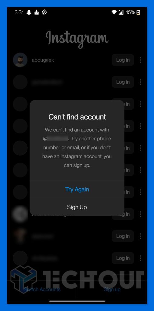 cant find account instagram error techtout 2024