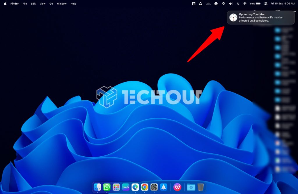 What does 'Optimizing Your Mac' notification mean in macOS Tech Tout