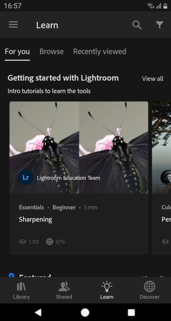 Screenshot of Adobe Lightroom app