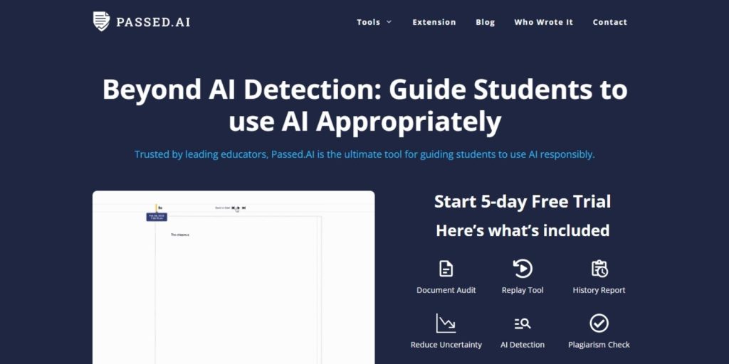 Screenshot of home page of Passed AI for students