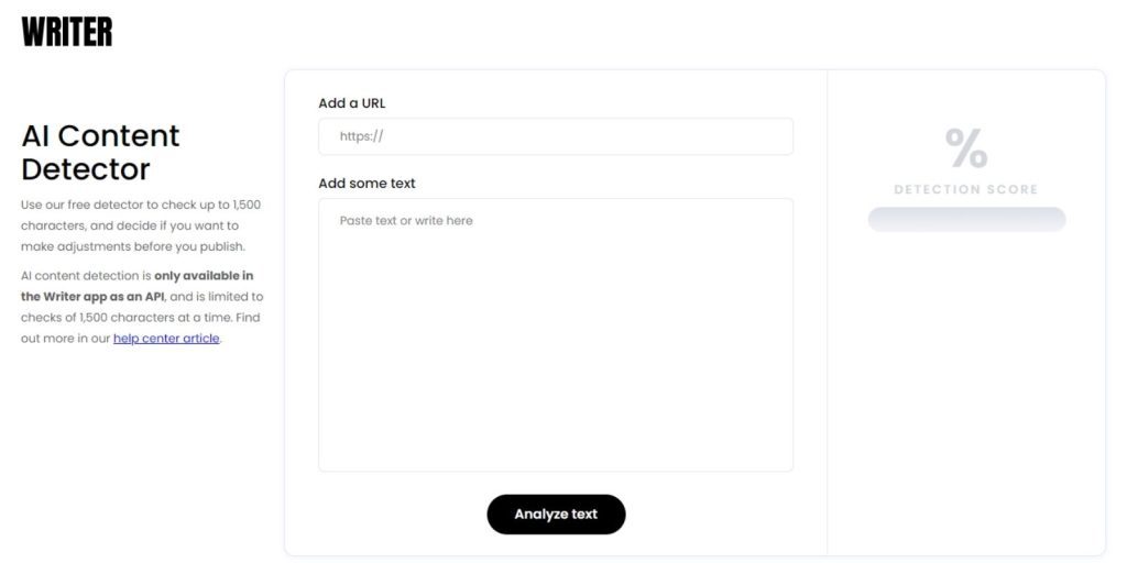 Home page screenshot of writer AI content detector