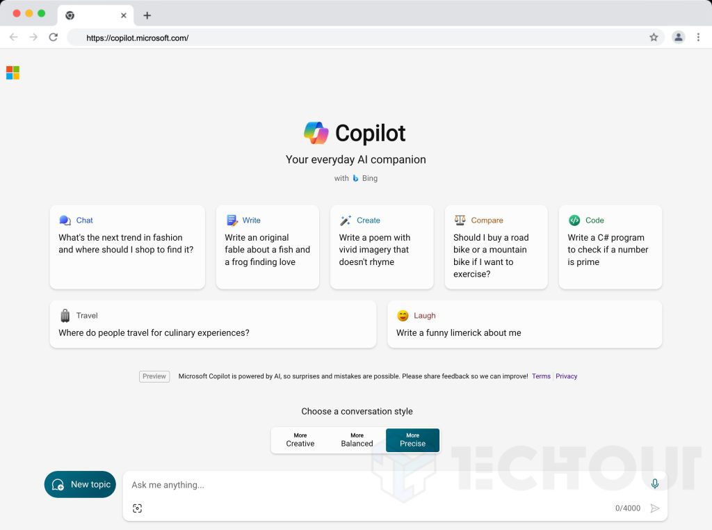 New Microsoft Copilot AI companion interface